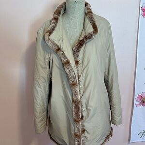 Vintage  Cream Real Fur Trimmed Women's Coat